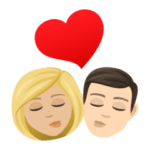 👩🏼‍❤️‍💋‍👨🏻 Berciuman Wanita dengan Pria Warna Kulit Cerah Sedang dengan Warna Kulit Cerah JoyPixels