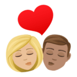 👩🏼‍❤️‍💋‍👨🏽 Berciuman Wanita dengan Pria Warna Kulit Cerah Sedang dengan Warna Kulit Sedang JoyPixels