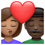 👩🏽‍❤️‍💋‍👨🏿 Berciuman Wanita dengan Pria Warna Kulit Sedang dengan Warna Kulit Gelap WhatsApp