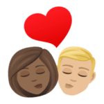 👩🏾‍❤️‍💋‍👨🏼 Berciuman Wanita dengan Pria Warna Kulit Gelap Sedang dengan Warna Kulit Cerah Sedang JoyPixels