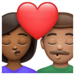 👩🏾‍❤️‍💋‍👨🏽 Berciuman Wanita dengan Pria Warna Kulit Gelap Sedang dengan Warna Kulit Sedang WhatsApp