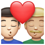 👨🏻‍❤️‍💋‍👨🏼 Berciuman Pria dengan Pria Warna Kulit Cerah dengan Warna Kulit Cerah Sedang WhatsApp