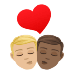 👨🏼‍❤️‍💋‍👨🏾 Berciuman Pria dengan Pria Warna Kulit Cerah Sedang dengan Warna Kulit Gelap Sedang JoyPixels