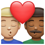 👨🏼‍❤️‍💋‍👨🏾 Berciuman Pria dengan Pria Warna Kulit Cerah Sedang dengan Warna Kulit Gelap Sedang WhatsApp