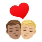 👨🏽‍❤️‍💋‍👨🏼 Berciuman Pria dengan Pria Warna Kulit Sedang dengan Warna Kulit Cerah Sedang JoyPixels