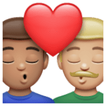 👨🏽‍❤️‍💋‍👨🏼 Berciuman Pria dengan Pria Warna Kulit Sedang dengan Warna Kulit Cerah Sedang WhatsApp