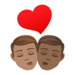 👨🏽‍❤️‍💋‍👨🏾 Berciuman Pria dengan Pria Warna Kulit Sedang dengan Warna Kulit Gelap Sedang JoyPixels