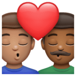 👨🏽‍❤️‍💋‍👨🏾 Berciuman Pria dengan Pria Warna Kulit Sedang dengan Warna Kulit Gelap Sedang WhatsApp