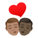 👨🏽‍❤️‍💋‍👨🏿 Berciuman Pria dengan Pria Warna Kulit Sedang dengan Warna Kulit Gelap JoyPixels