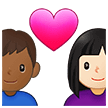 👩🏻‍❤️‍👨🏾 Pasangan dengan Hati Wanita dengan Pria Warna Kulit Cerah dengan Warna Kulit Gelap Sedang Samsung