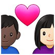 👩🏻‍❤️‍👨🏿 Pasangan dengan Hati Wanita dengan Pria Warna Kulit Cerah dengan Warna Kulit Gelap Samsung