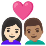 👩🏻‍❤️‍👨🏽 Pasangan dengan Hati Wanita dengan Pria Warna Kulit Cerah dengan Warna Kulit Sedang Google