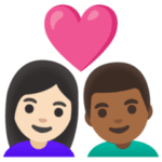 👩🏻‍❤️‍👨🏾 Pasangan dengan Hati Wanita dengan Pria Warna Kulit Cerah dengan Warna Kulit Gelap Sedang Google