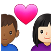 👩🏻‍❤️‍👨🏾 Pasangan dengan Hati Wanita dengan Pria Warna Kulit Cerah dengan Warna Kulit Gelap Sedang Samsung