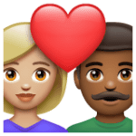 👩🏼‍❤️‍👨🏾 Pasangan dengan Hati Wanita dengan Pria Warna Kulit Cerah Sedang dengan Warna Kulit Gelap Sedang WhatsApp