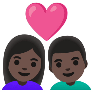 👩🏿‍❤️‍👨🏿 Pasangan dengan Hati Wanita dengan Pria Warna Kulit Gelap Google