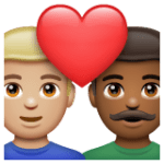 👨🏼‍❤️‍👨🏾 Pasangan dengan Hati Pria dengan Pria Warna Kulit Cerah Sedang dengan Warna Kulit Gelap Sedang WhatsApp