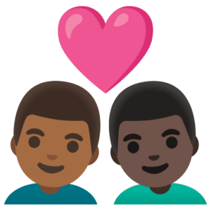 👨🏾‍❤️‍👨🏿 Pasangan dengan Hati Pria dengan Pria Warna kulit Gelap Sedang dengan Warna Kulit Gelap Google