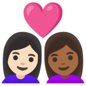 👩🏻‍❤️‍👩🏾 Pasangan dengan Hati Wanita dengan Wanita Warna Kulit Cerah dengan Warna Kulit Gelap Sedang Google