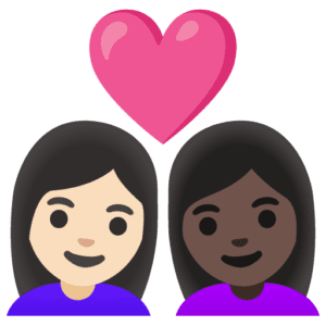 👩🏻‍❤️‍👩🏿 Pasangan dengan Hati Wanita dengan Wanita Warna Kulit Cerah dengan Warna Kulit Gelap Google