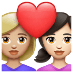 👩🏼‍❤️‍👩🏻 Pasangan dengan Hati Wanita dengan Wanita Warna Kulit Cerah Sedang dengan Warna Kulit Cerah WhatsApp