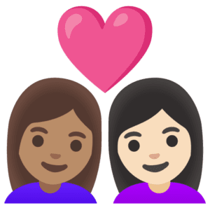 👩🏽‍❤️‍👩🏻 Pasangan dengan Hati Wanita dengan Wanita Warna Kulit Sedang dengan Warna Kulit Cerah Google