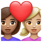 👩🏽‍❤️‍👩🏼 Pasangan dengan Hati Wanita dengan Wanita Warna Kulit Sedang dengan Warna Kulit Cerah Sedang WhatsApp