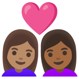 👩🏽‍❤️‍👩🏾 Pasangan dengan Hati Wanita dengan Wanita Warna Kulit Sedang dengan Warna Kulit Gelap Sedang Google