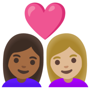👩🏾‍❤️‍👩🏼 Pasangan dengan Hati Wanita dengan Wanita Kulit Gelap Sedang dengan Kulit Cerah Sedang Google